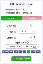 Formulaire de placement d'ordre